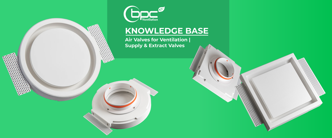 Air supply and extract valves installed in ceiling for balanced home ventilation airflow
