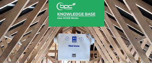 Commercial building MVHR system improving energy efficiency through heat recovery ventilation and reduced HVAC energy consumption in modern office spaces