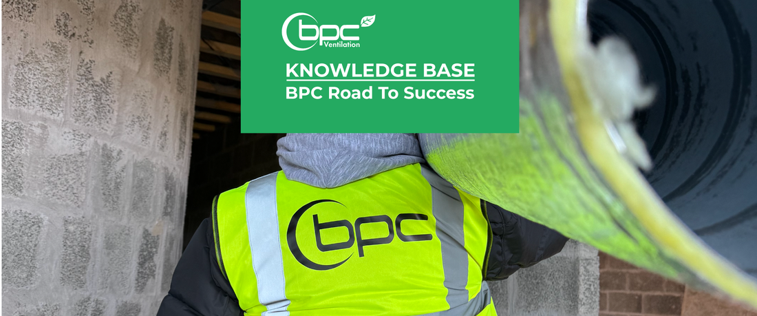 BPC Ventilation road to success customer journey showing step-by-step MVHR system design process from initial plans and CAD ventilation layouts to final installation support and technical guidance for homeowners and commercial projects