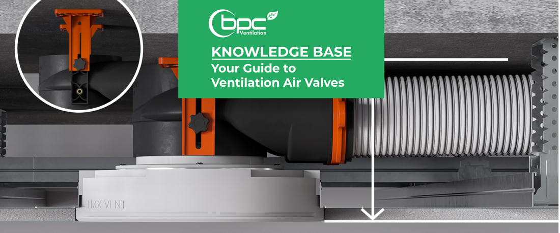 Adjustable ventilation air valve installed in ceiling for controlling airflow in MVHR duct system