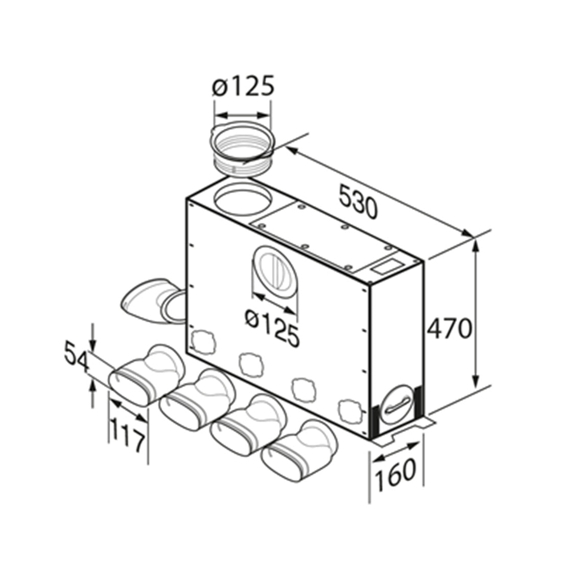 Airflow 5 Point Dist box, oval spigots & sound attenuation