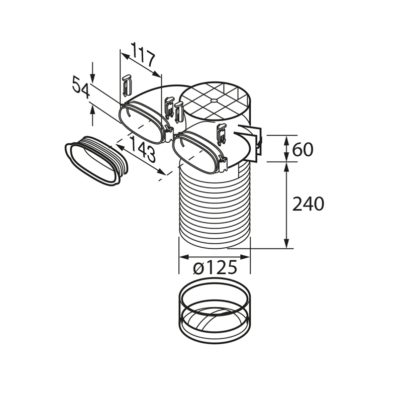 Airflow Airflex 90º Ceiling Plenum Oval