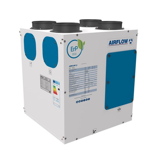 Airflow system with blue and white design on a white background