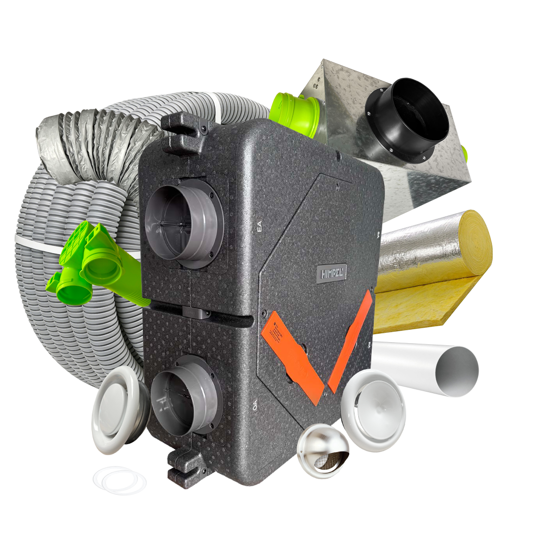 BPC Standard 6 Room MVHR Kit – Quiet-Vent Himpel 150 EPP MVHR with controller, bypass and HEPA filter