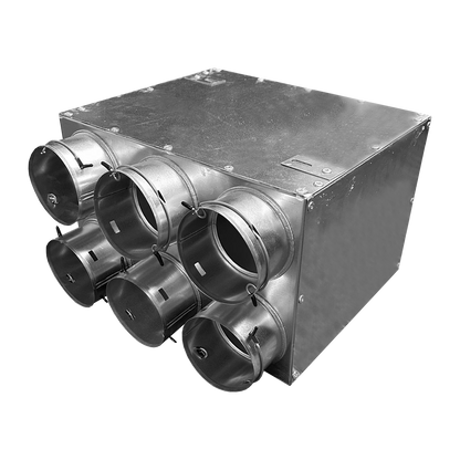 Quiet-Vent 6 Pt Rear Entry Distribution box -125 spigot (75mm) with 2 x blanking caps