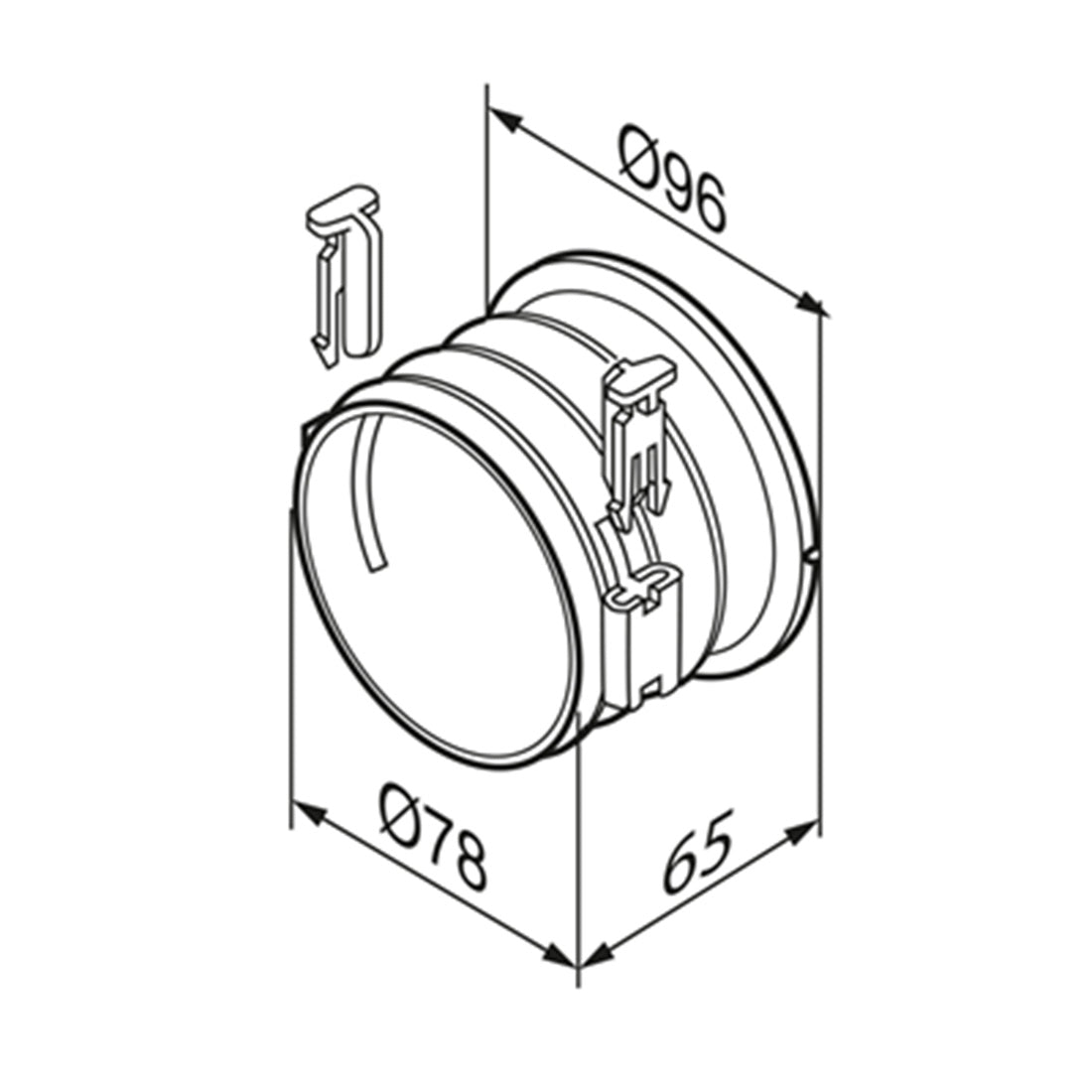 Airflow Round spigot for distribution box & 2 clips