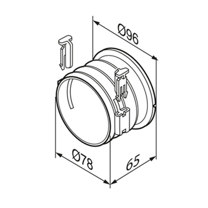 Airflow Round spigot for distribution box & 2 clips