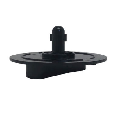 Black plastic component on a white background