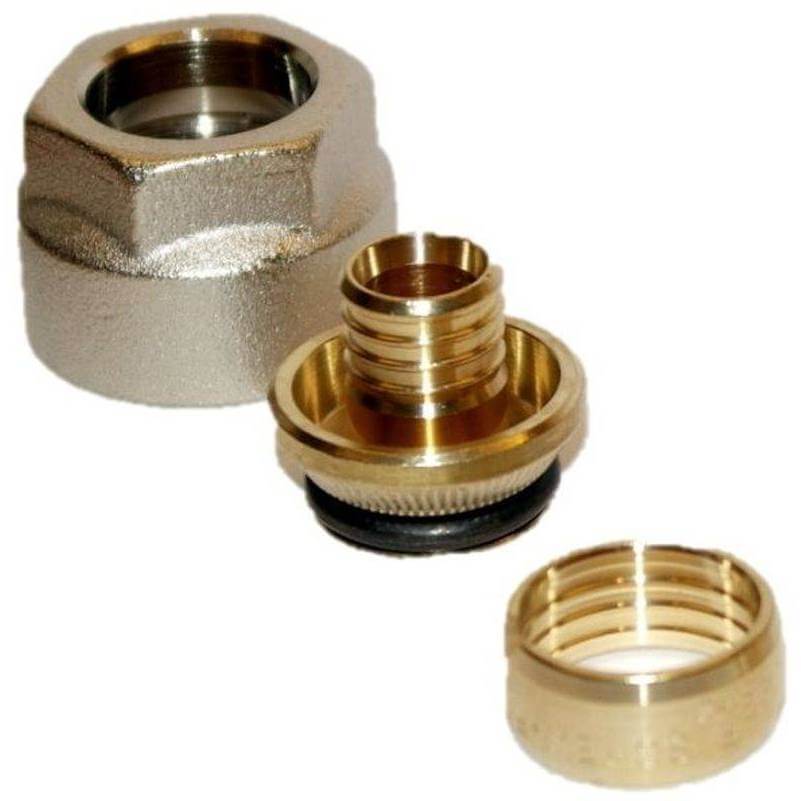 UFH EuroK 16 x 2mm PEX pipe fitting with nut olive and insert for underfloor heating manifolds